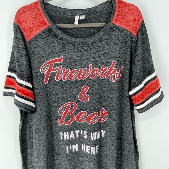 “Fireworks & Beer” Charcoal Gray/Red/White Burnout Style Tee Sz - 18/20W - Picture 5 of 13